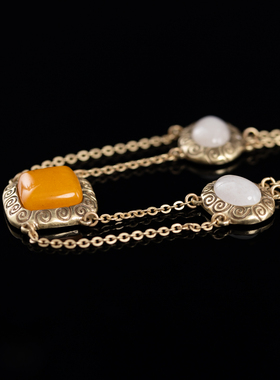 中古黄色天然石吊坠项链女款