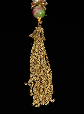 复古镀金花朵珍珠流苏项链