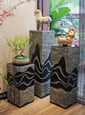 新中式流水展示柱摆件仿古玄关装饰柱产品陈列展示台落地装饰底座