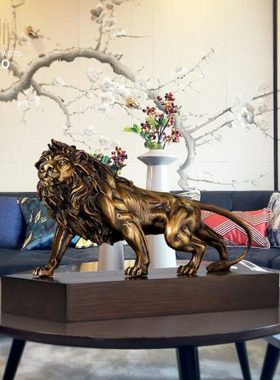 雅约铜狮子摆件雄狮老虎玄关客厅家居工艺品摆件