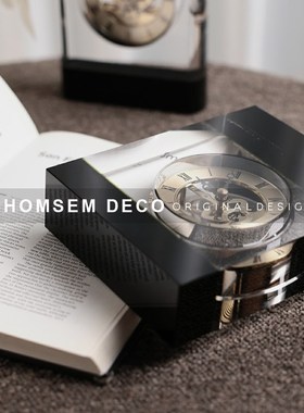 高端样板间床头柜时钟软装摆件售楼处I书房水晶座钟几何装饰品