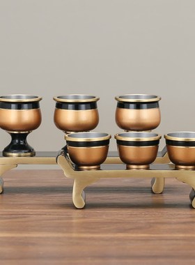 铜供杯纯黄铜黑金家n用供奉贡台中式高脚酒杯茶杯土地三杯五杯连