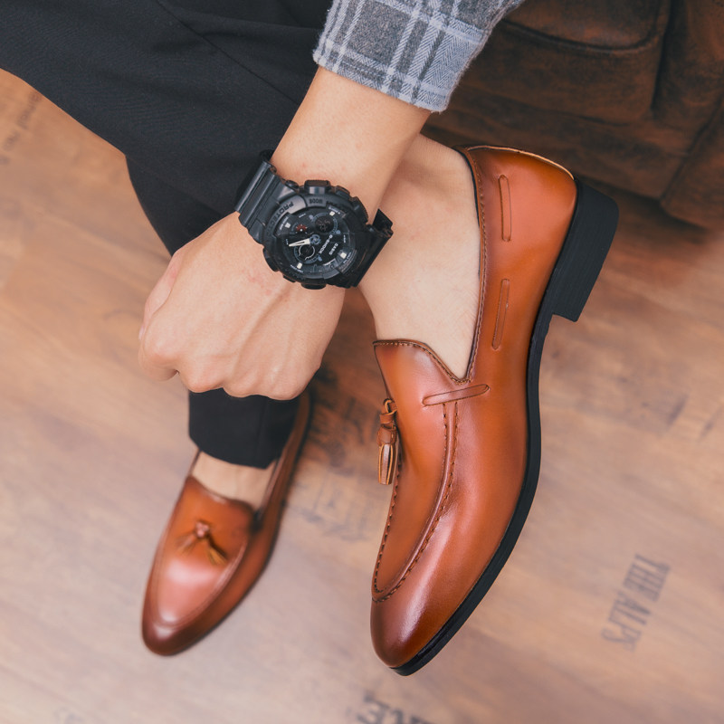 春季尖头皮鞋男韩版潮流一脚蹬流苏男鞋英伦百搭发型师豆豆小皮鞋,淘宝优惠券,粉丝福利购,淘宝优惠卷