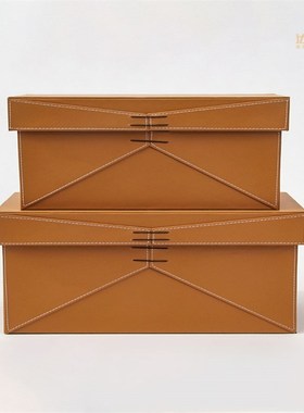样板间皮革收纳盒摆件高级感衣帽间卧室衣柜储物盒整理盒软装饰品