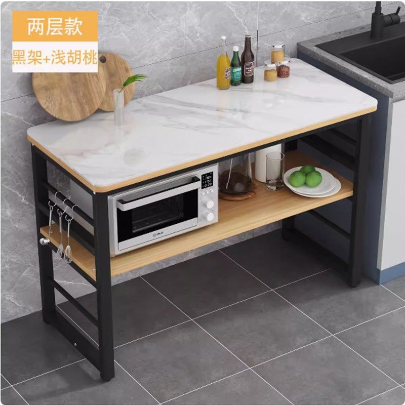 厨房微波炉置物架岩板台面切菜桌家用操作台盐菜坛置物架落地双层,淘宝优惠券,粉丝福利购,淘宝优惠卷
