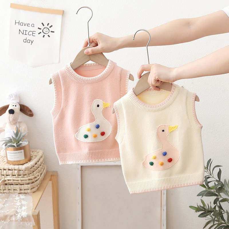 女童毛线背心外穿卡通洋气2024新款秋装婴儿童女宝宝针织毛衣马甲 - 图1