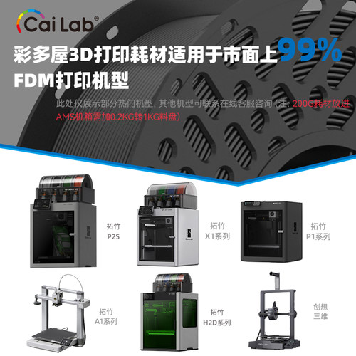 CAILAB彩多屋3D打印耗材 PLA丝绸质感双色渐变适配拓竹H2D P2S 通用打印材料1KG 多彩屋 - 图2