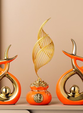 现代简约年年有余客厅酒柜摆件入门玄关电视机柜台面高级感装饰品