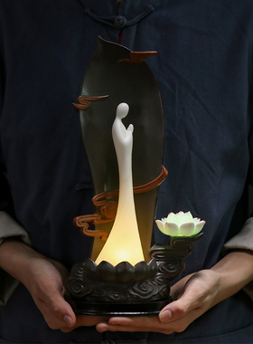 中式禅意摆件 创意家居客厅博古架装饰品 复古小夜灯乔迁新居礼品