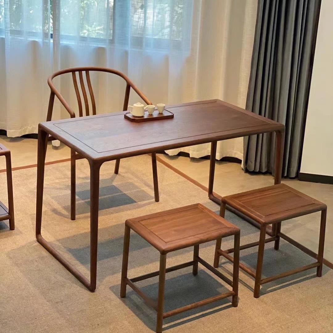 新中式阳台茶桌小型泡茶桌黑胡桃木茶桌椅组合简约实木茶几小茶台 - 图1