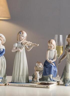 创意女孩陶瓷摆件家居客厅酒柜房间少女心装饰品新结婚礼物送新人