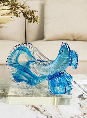 现代轻奢琉璃渐变蓝色斗鱼摆件高档酒柜玄关客厅家居装饰品礼品
