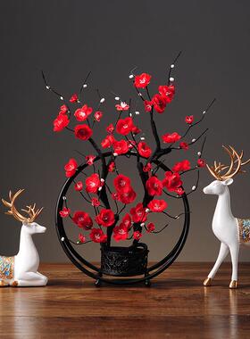 新中式彷真梅花摆件铁艺软装饰品禅意客厅书房办公室玄关创意腊梅