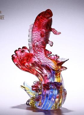 琉璃工艺品锦鲤鱼水晶客厅入门玄关艺术摆件轻奢高档乔迁新居礼品