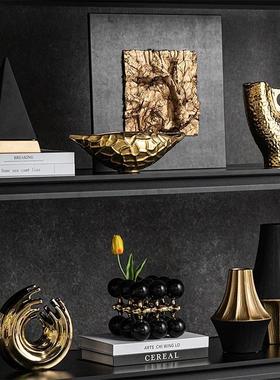 现代轻奢样板房书房书柜酒店博古架画果盘花瓶装饰书组合装饰摆件