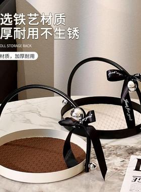 尊慕斯复古风手提铁艺托盘客厅玄关台面钥匙装饰摆件大容量收纳盘