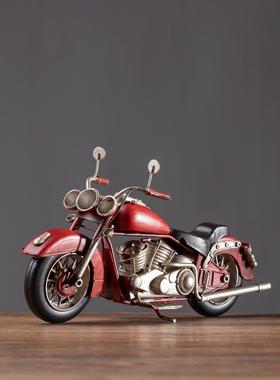 复古怀旧手工摩托车客厅电视柜酒柜仿真铁艺车模型家居装饰品摆件