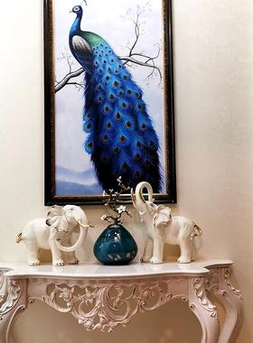 大象摆饰一对大号欧式轻奢客厅电视柜玄关乔迁新居礼品陶瓷工艺品