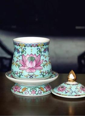陶瓷珐琅彩莲花供杯供佛观音杯财神爷道家大悲水供奉佛前仙家佛具