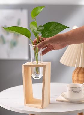 简约创意立体几何实木水培绿萝试管花瓶容器客厅办公桌面装饰摆件
