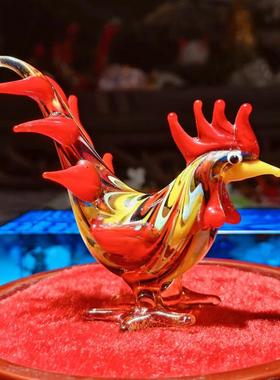 淄博琉璃手作仿真公鸡桌面小摆件寓意吉祥装饰品办公书桌摆设礼物