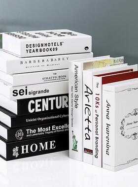 现代黑白色假书仿真书摆件样板间道具模型书本客厅电视柜装饰创意