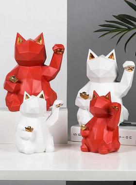 创意几何吉祥猫饰品前台收银柜台奶茶店咖啡厅酒吧开业礼品装饰