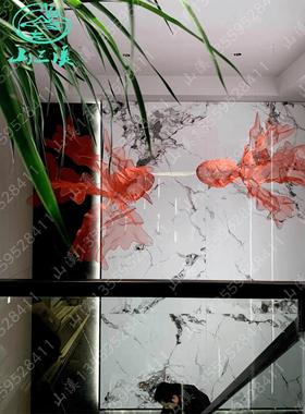 现代中式金鱼空中悬挂软装吊饰创意金属网格商场酒店开业艺术装饰