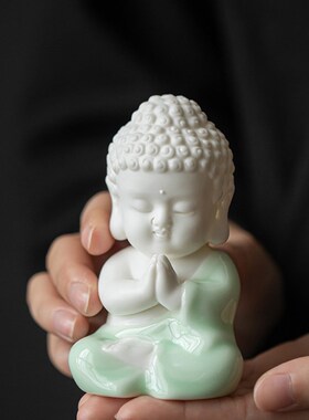 炼器新中式佛系小如来摆件禅意客厅茶桌面陶瓷工艺品装饰鱼缸造景