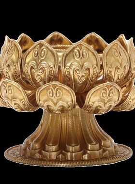 黄铜莲花底座手摇转金简底托西藏家居桌面摆件藏族转金桶藏式转筒