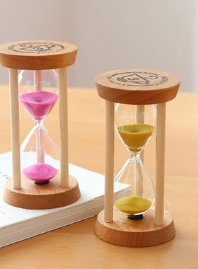 沙漏计时器儿童1/3/5/10分钟漏沙创意刷牙家居流沙瓶榉木海沙刻字