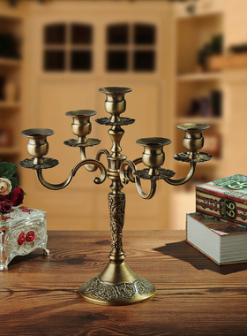 北欧复古怀旧三头五头合金烛台摆件创意生日晚会浪漫家居装饰礼品