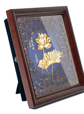 荷香莲花立体金箔画古典复古窗花装饰画挂画家居商务工艺礼品摆件