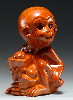 花梨木猴子雕刻摆件十二生肖猴木头猴属猴家居客厅装饰工艺品送礼