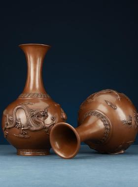 紫铜龙凤花瓶摆件办公室家居工艺品开业礼品