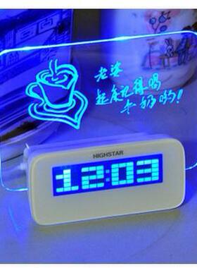 创意时尚留言板时钟 LED电子钟C款 大屏幕浪漫荧光留言板创意闹钟