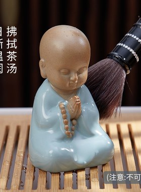 创意可爱沙弥小j和尚摆件陶瓷客厅酒柜禅意茶道茶台桌面家居饰品