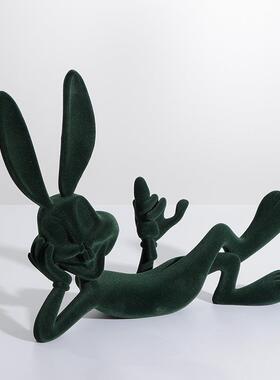 梵茜简约莱茵蓝色动物卡通小兔子装饰摆件样板间童趣玩偶软装摆件