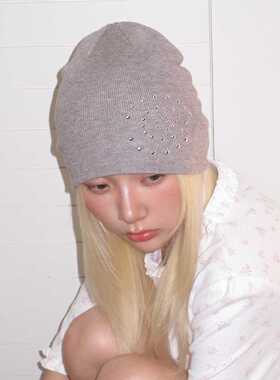 千禧复古烫钻包头冷帽女秋冬黑色