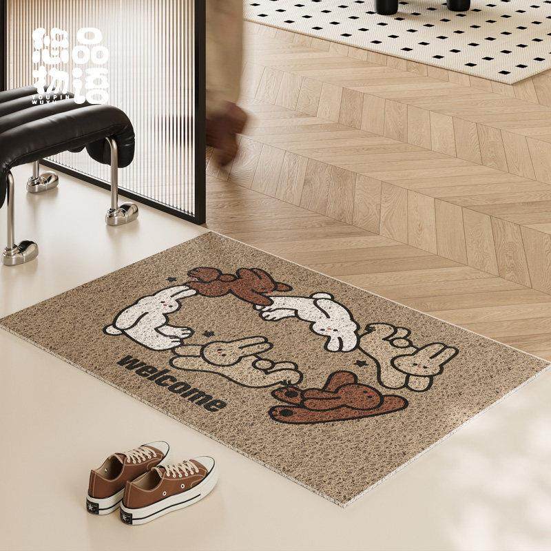 线条小兔丝圈地垫玄关入户地毯可裁剪进门脚垫子家用除尘卡通门垫,淘宝优惠券,粉丝福利购,淘宝优惠卷