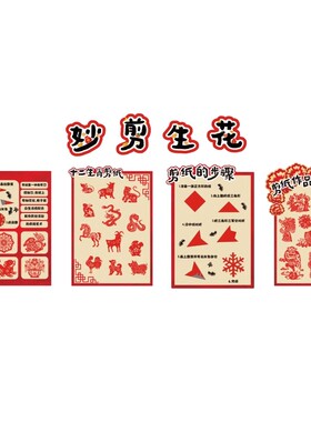 幼儿园环创非遗传统文化主题墙面装饰剪纸美工区布置成品材料走廊