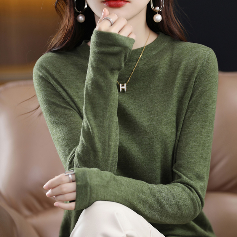 秋冬新款羊毛针织打底长袖打底毛衣女宽松半高领纯色内搭上衣显瘦 - 图3