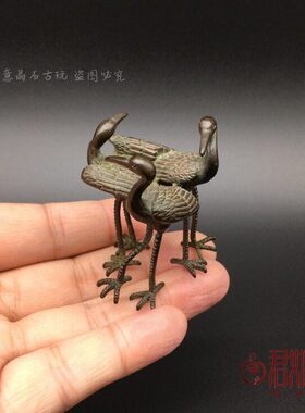 实心铜三只仙鹤摆件 铜盖置铜艺微雕小仙鹤铜鸟茶艺茶道茶宠