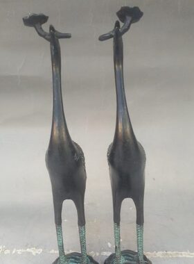 纯铜龟鹤灵芝仙鹤摆件踩龙龟乌龟一对门厅家用公司大号灵芝仙鹤摆