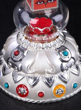 水晶舍利塔摆件藏式民族风桌面供奉用品镶嵌彩珠彩绘天眼菩提塔