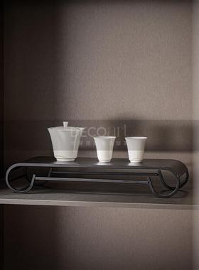 邸高新中式大平层样板间书房工作台面装饰书对狮摆件书柜套装陈列