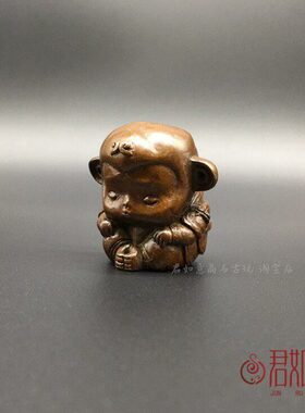实心铜孙悟空香插摆件 可爱小猴子铜猴子孙大圣圣斗士一柱香茶宠