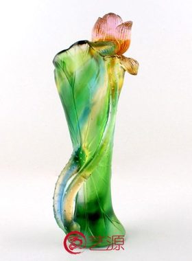 琉璃摆件荷叶花瓶创意家居送朋友结婚生日祝寿的礼物佛具净水花瓶
