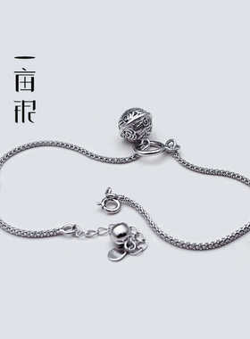 S925纯银清宫铃铛复古做旧脚链潮