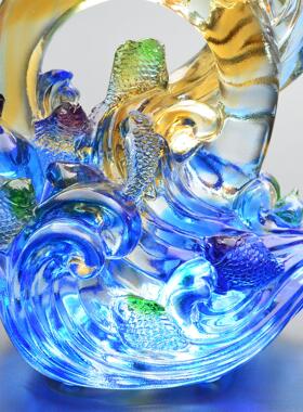 GUFENGJIN琉璃鱼跃龙门鲤鱼摆件装饰高端客厅玄关乔迁开业升学礼